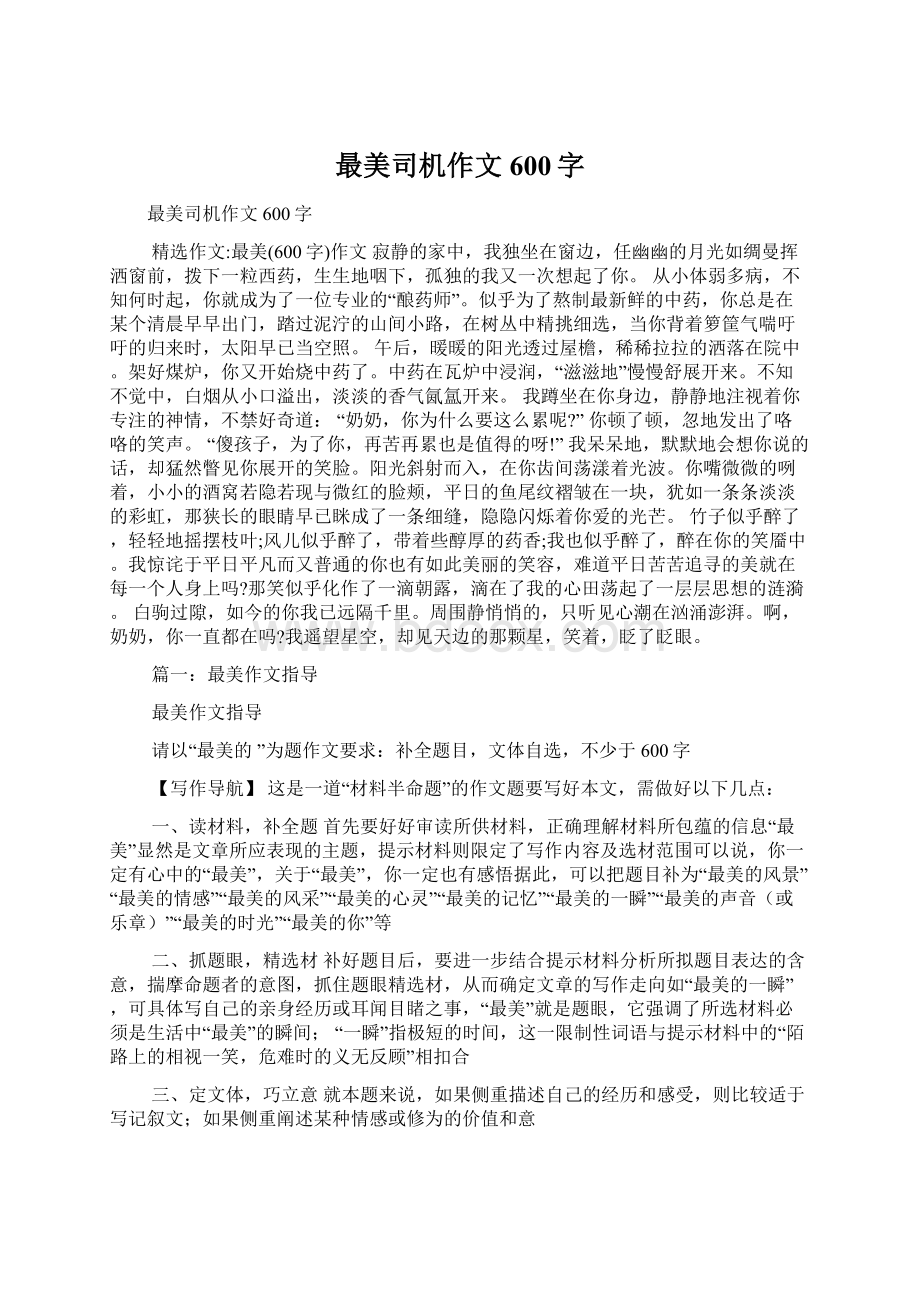 最美司机作文600字Word下载.docx