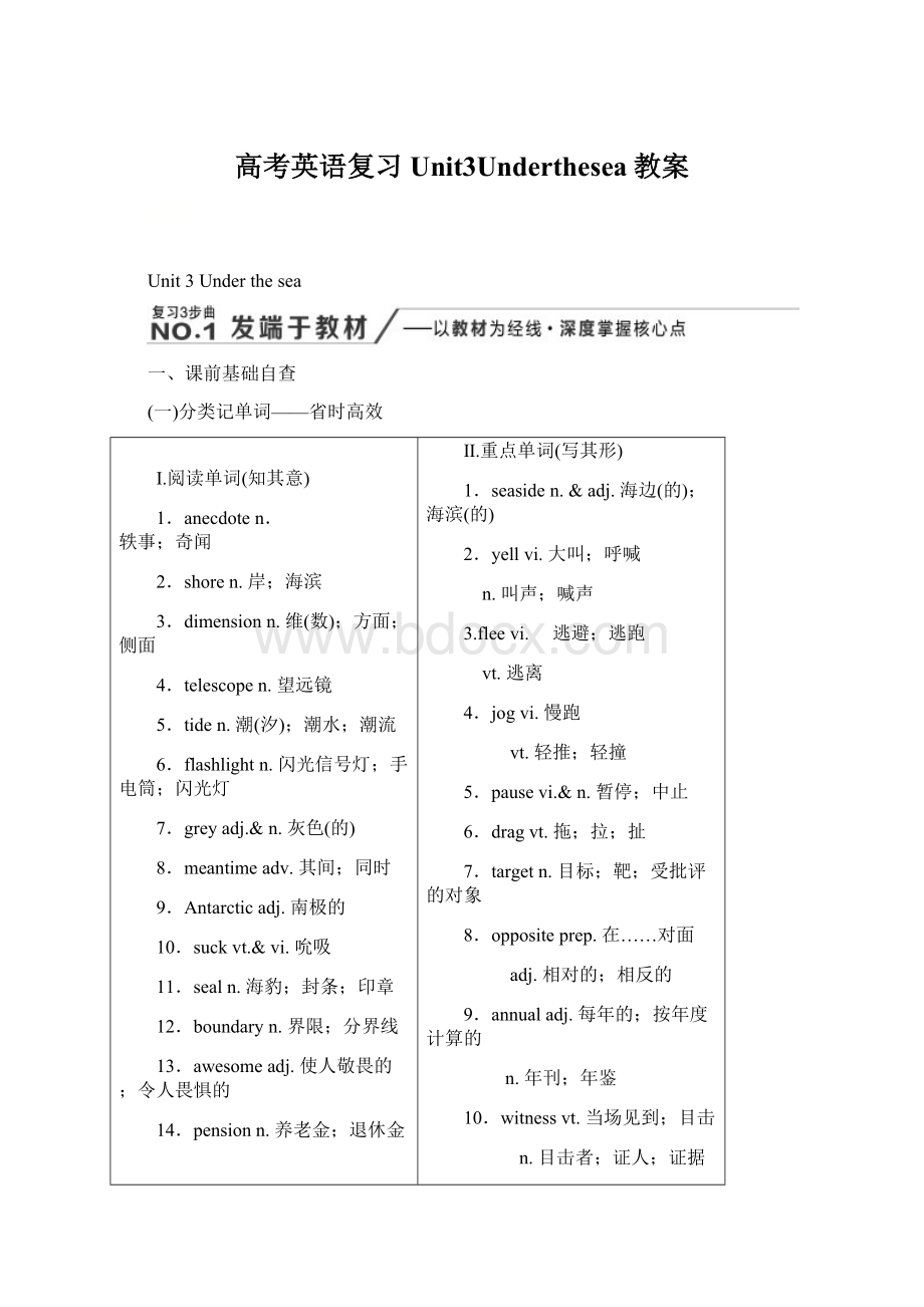 高考英语复习Unit3Underthesea教案.docx