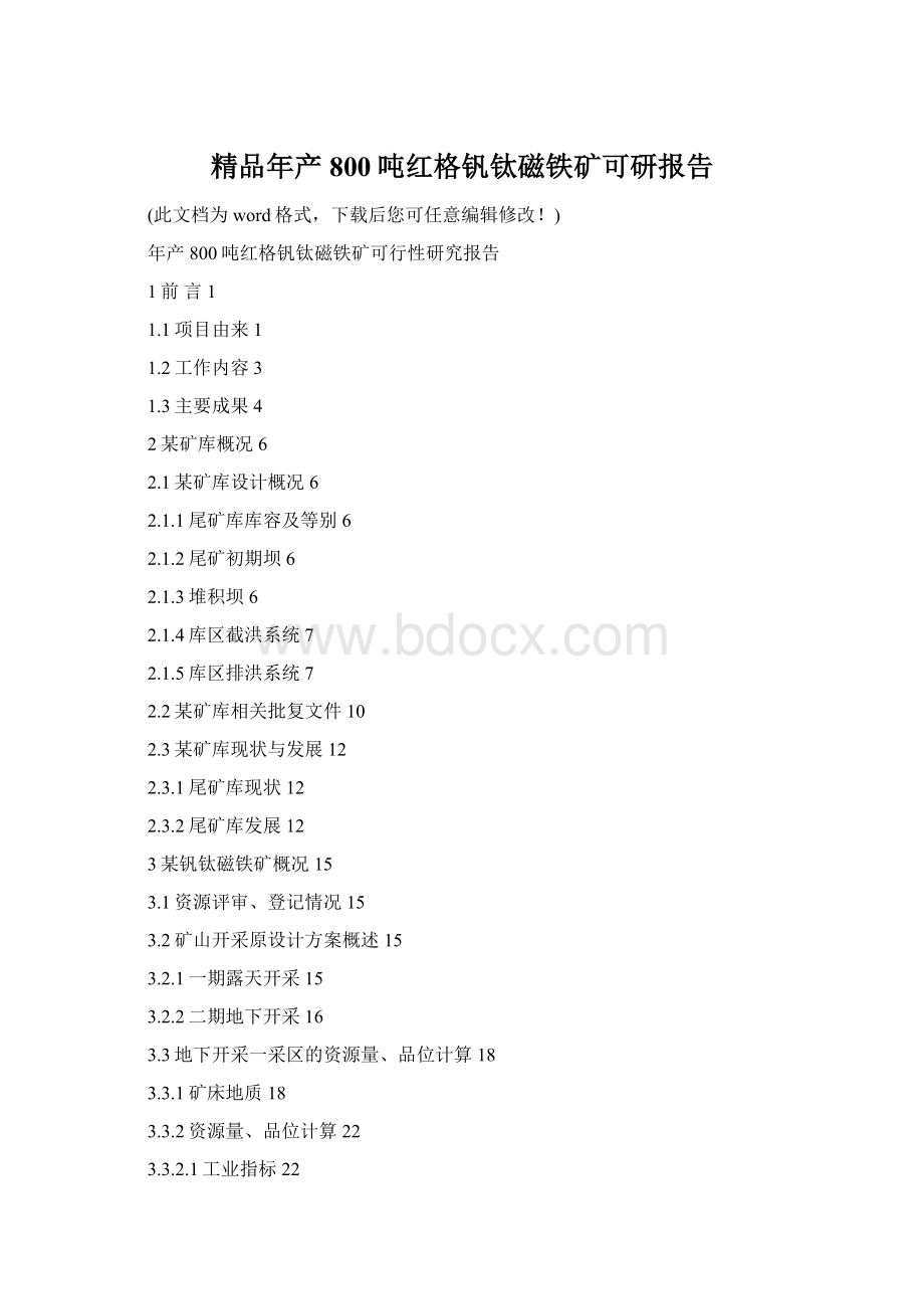 精品年产800吨红格钒钛磁铁矿可研报告Word文档格式.docx_第1页