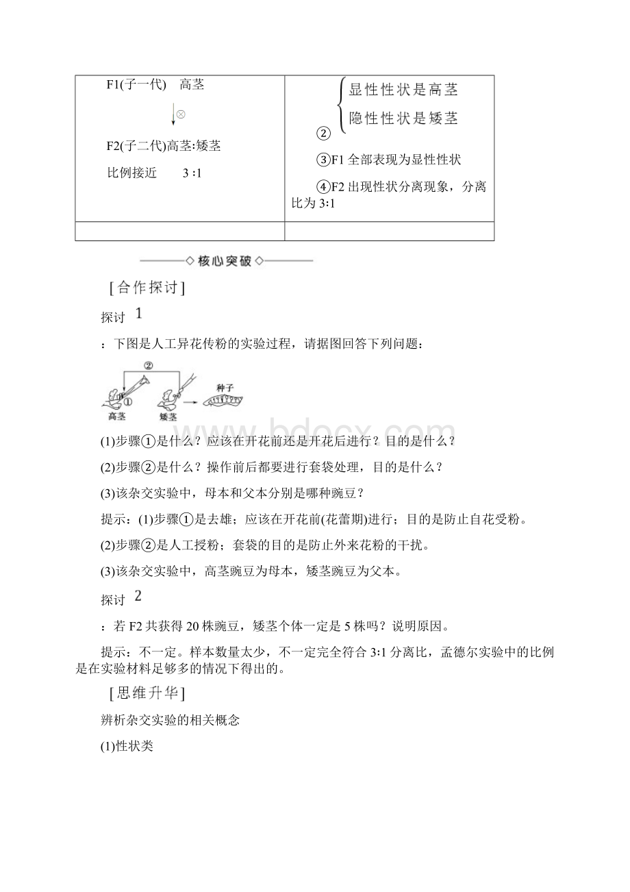 版高中生物 第一章 遗传因子的发现 第1节 孟德尔的豌豆杂交实验一Ⅰ学案 2.docx_第2页