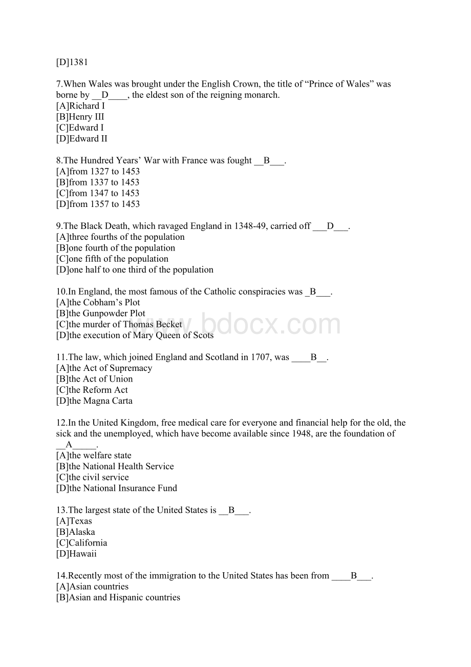 全国英语国家概况试题及答案Word格式.docx_第2页