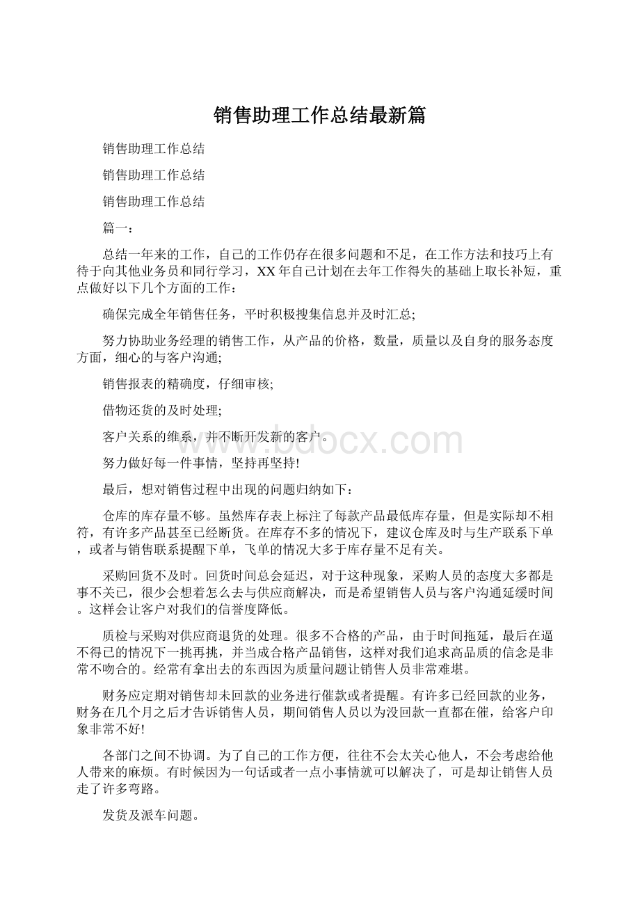 销售助理工作总结最新篇文档格式.docx