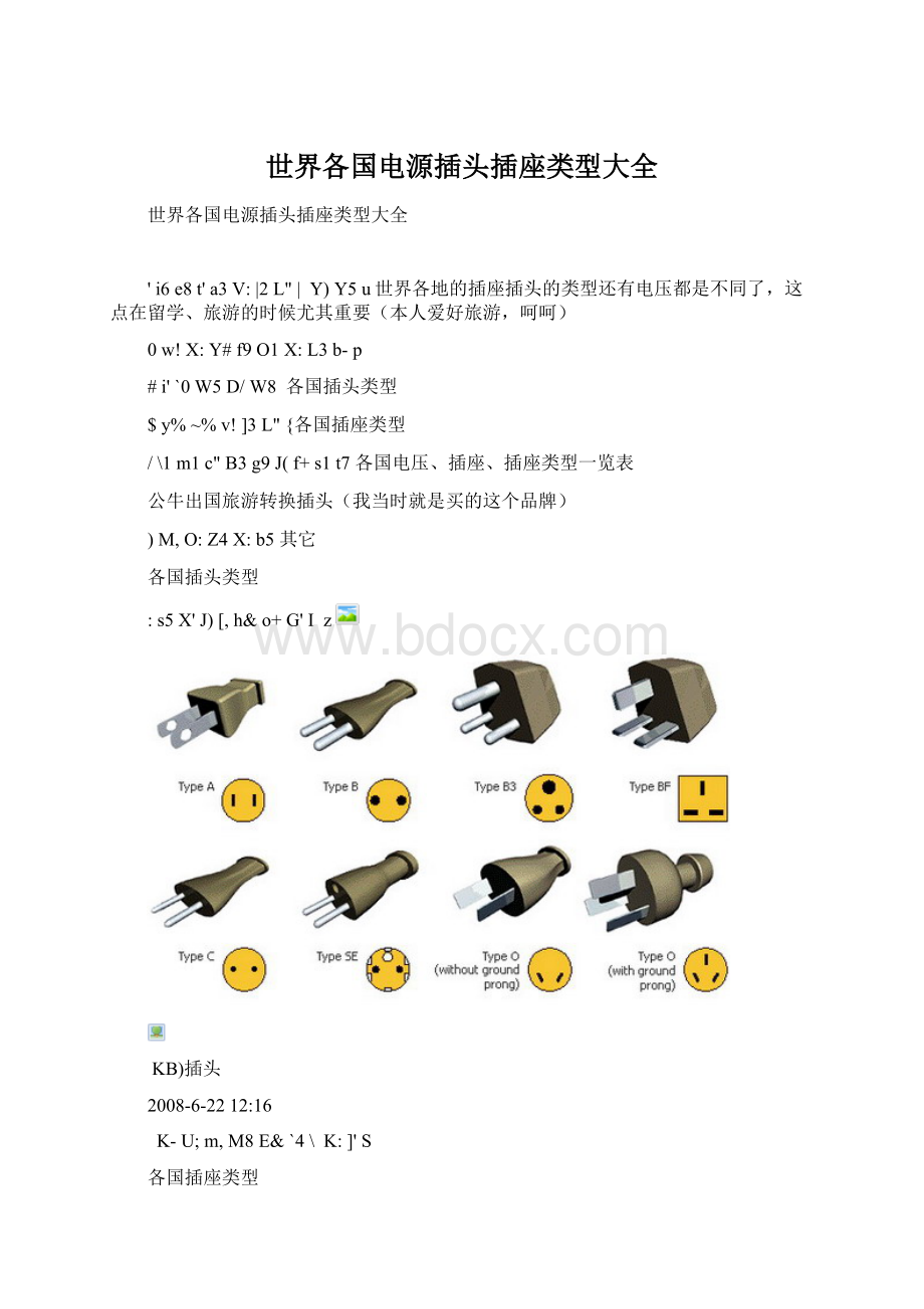 世界各国电源插头插座类型大全Word文件下载.docx_第1页