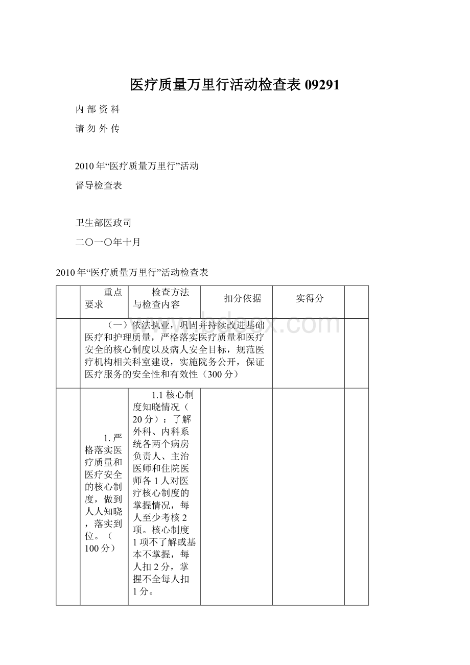 医疗质量万里行活动检查表09291文档格式.docx