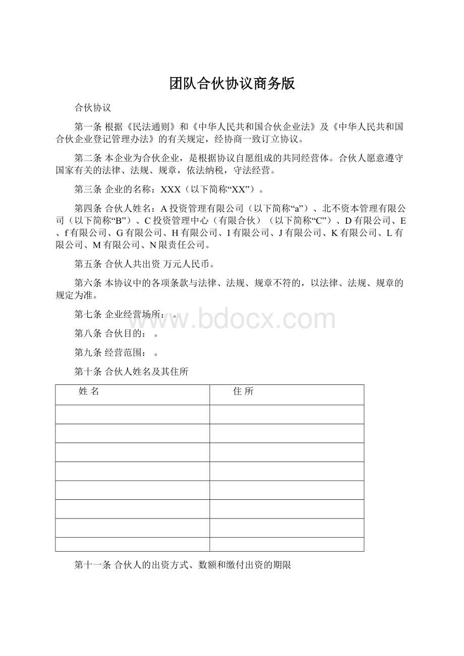 团队合伙协议商务版文档格式.docx_第1页