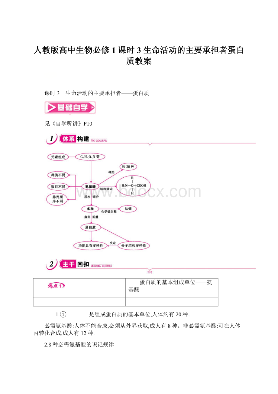 人教版高中生物必修1课时3 生命活动的主要承担者蛋白质教案.docx