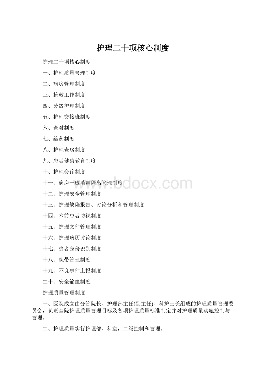 护理二十项核心制度Word下载.docx