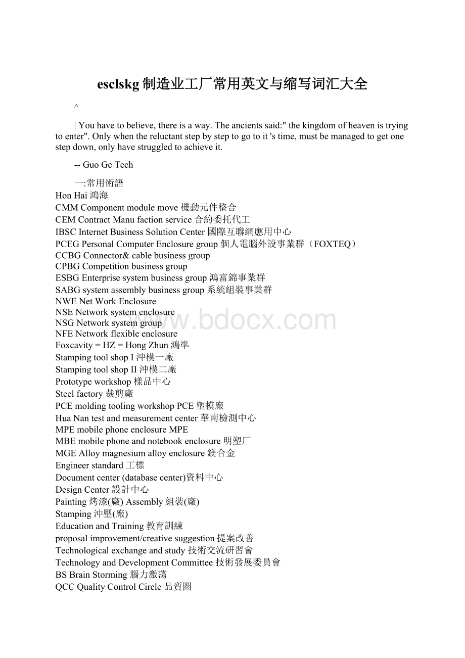 esclskg制造业工厂常用英文与缩写词汇大全.docx_第1页