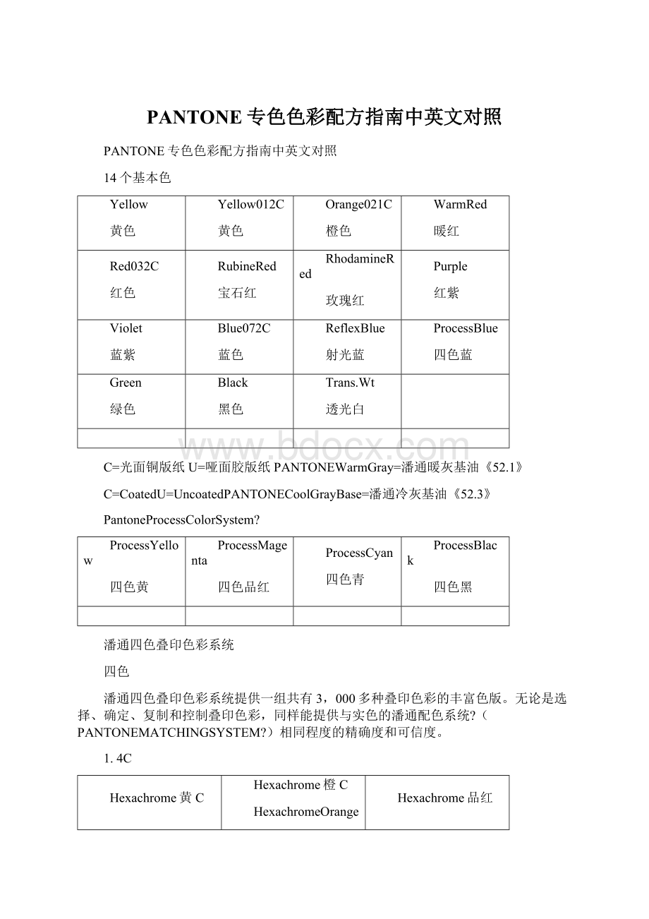 PANTONE专色色彩配方指南中英文对照.docx