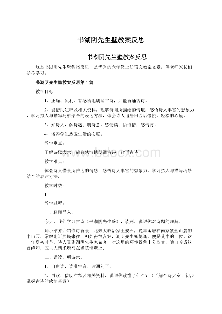 书湖阴先生壁教案反思Word文档格式.docx