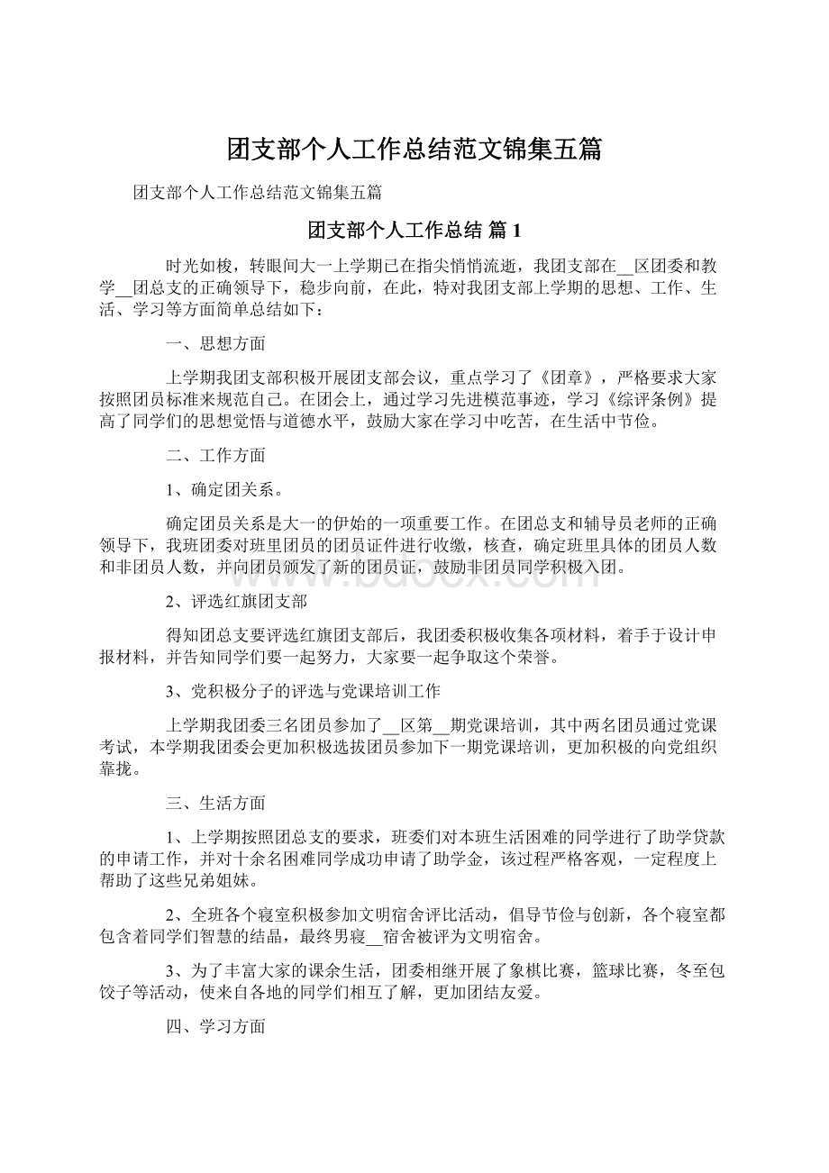 团支部个人工作总结范文锦集五篇.docx