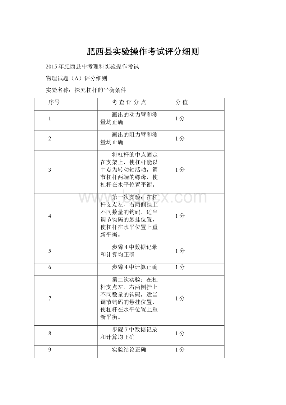 肥西县实验操作考试评分细则Word文件下载.docx_第1页