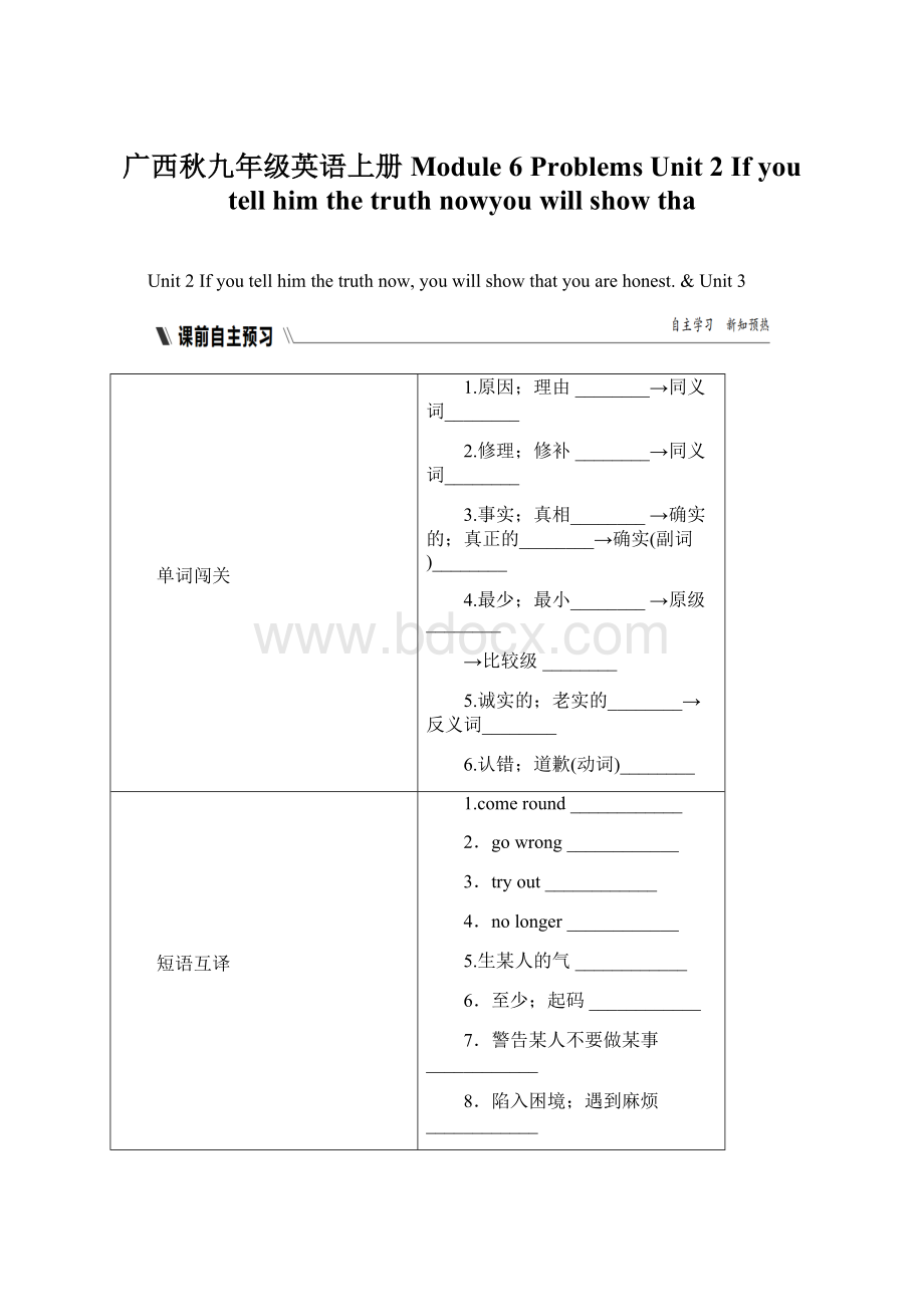 广西秋九年级英语上册 Module 6 Problems Unit 2 If you tell him the truth nowyou will show tha.docx_第1页