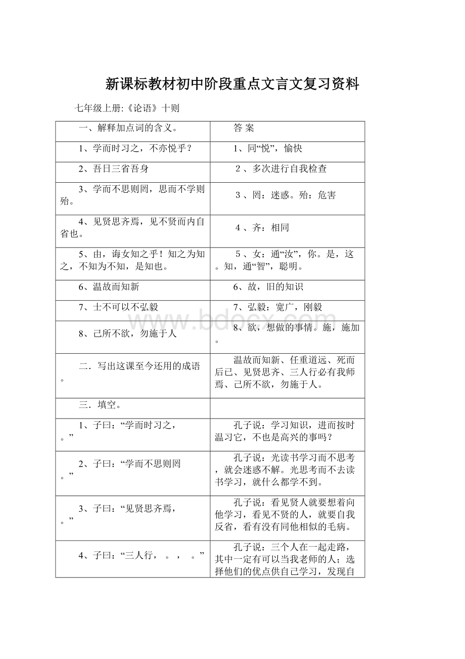 新课标教材初中阶段重点文言文复习资料Word下载.docx_第1页