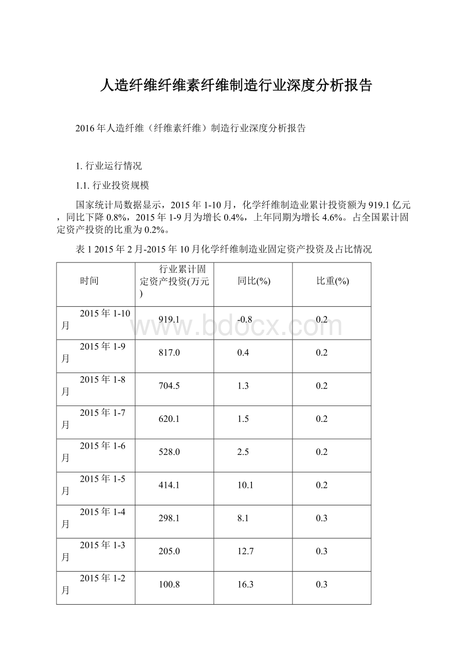 人造纤维纤维素纤维制造行业深度分析报告Word文件下载.docx_第1页