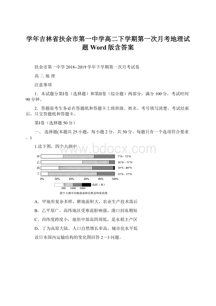 学年吉林省扶余市第一中学高二下学期第一次月考地理试题Word版含答案.docx