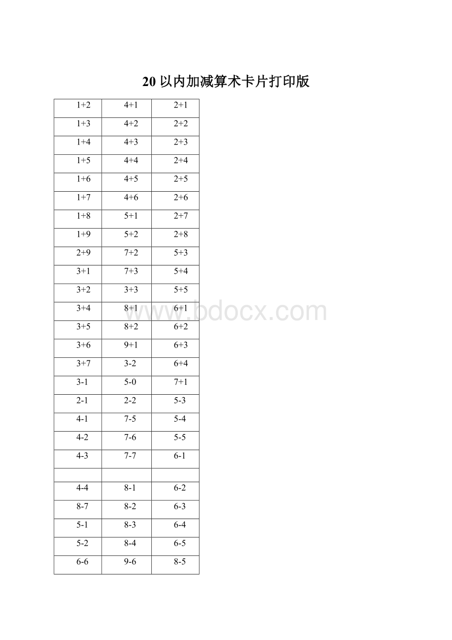 20以内加减算术卡片打印版.docx_第1页