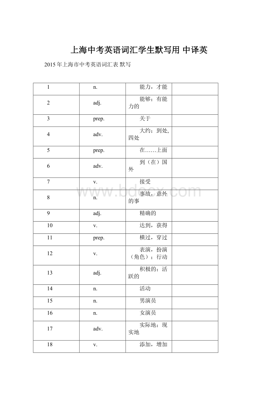 上海中考英语词汇学生默写用 中译英文档格式.docx