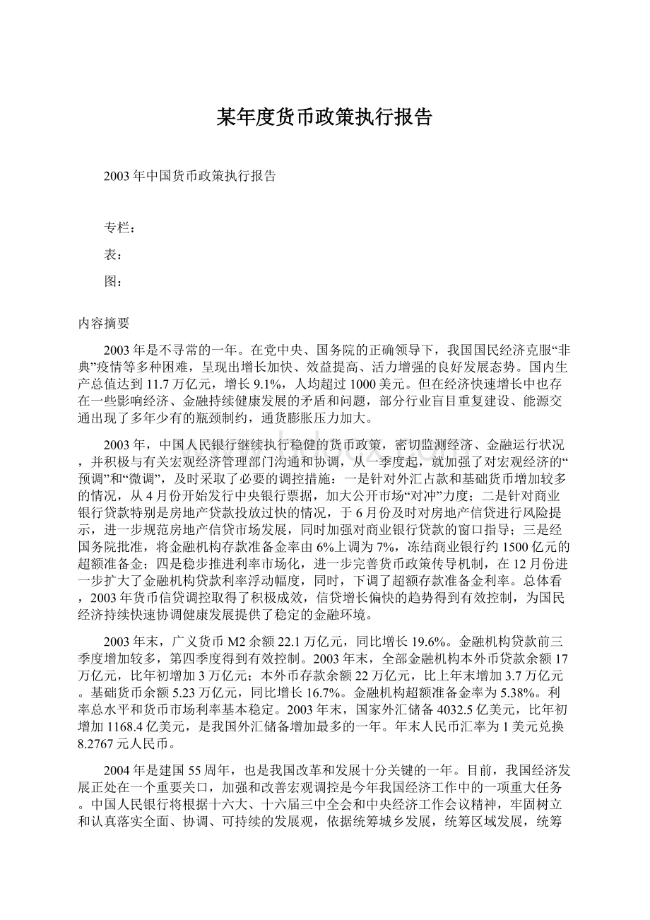 某年度货币政策执行报告Word文档格式.docx