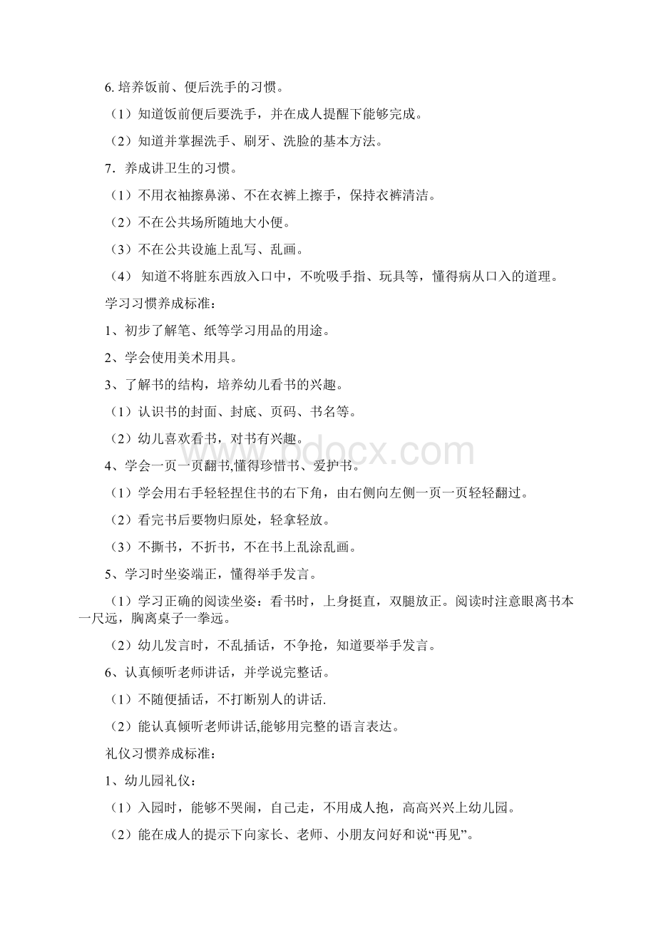 幼儿园幼儿习惯养成标准Word格式.docx_第2页