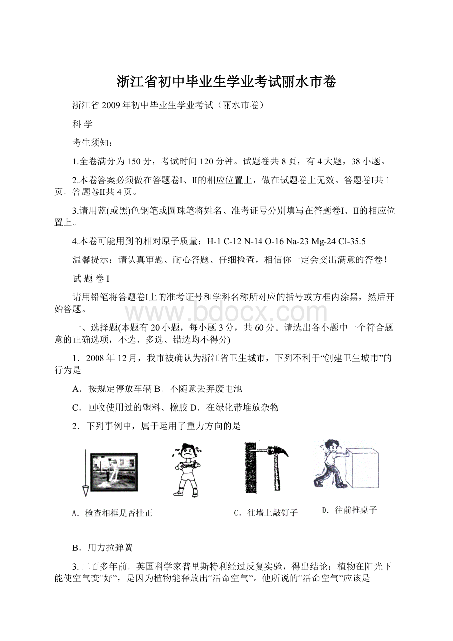 浙江省初中毕业生学业考试丽水市卷.docx