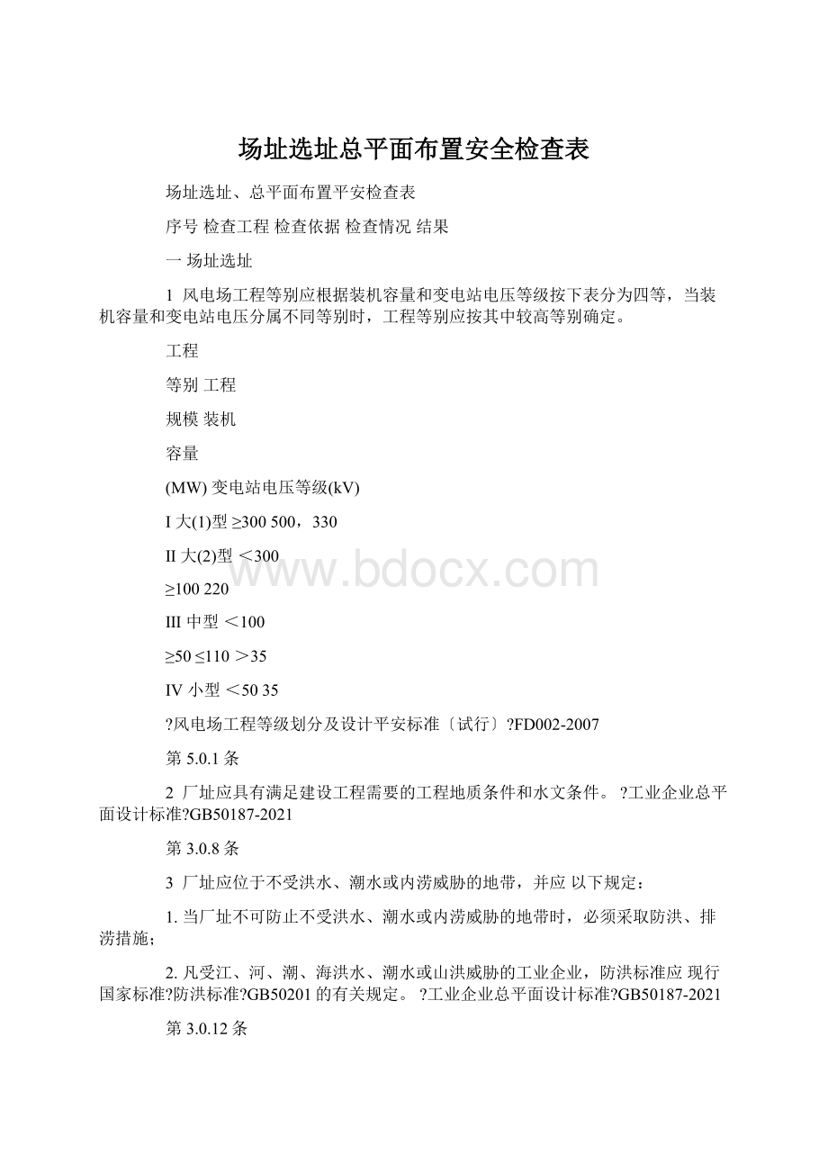 场址选址总平面布置安全检查表文档格式.docx