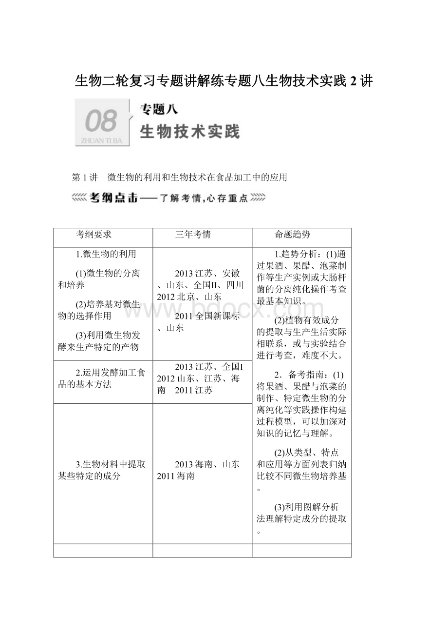 生物二轮复习专题讲解练专题八生物技术实践2讲.docx_第1页