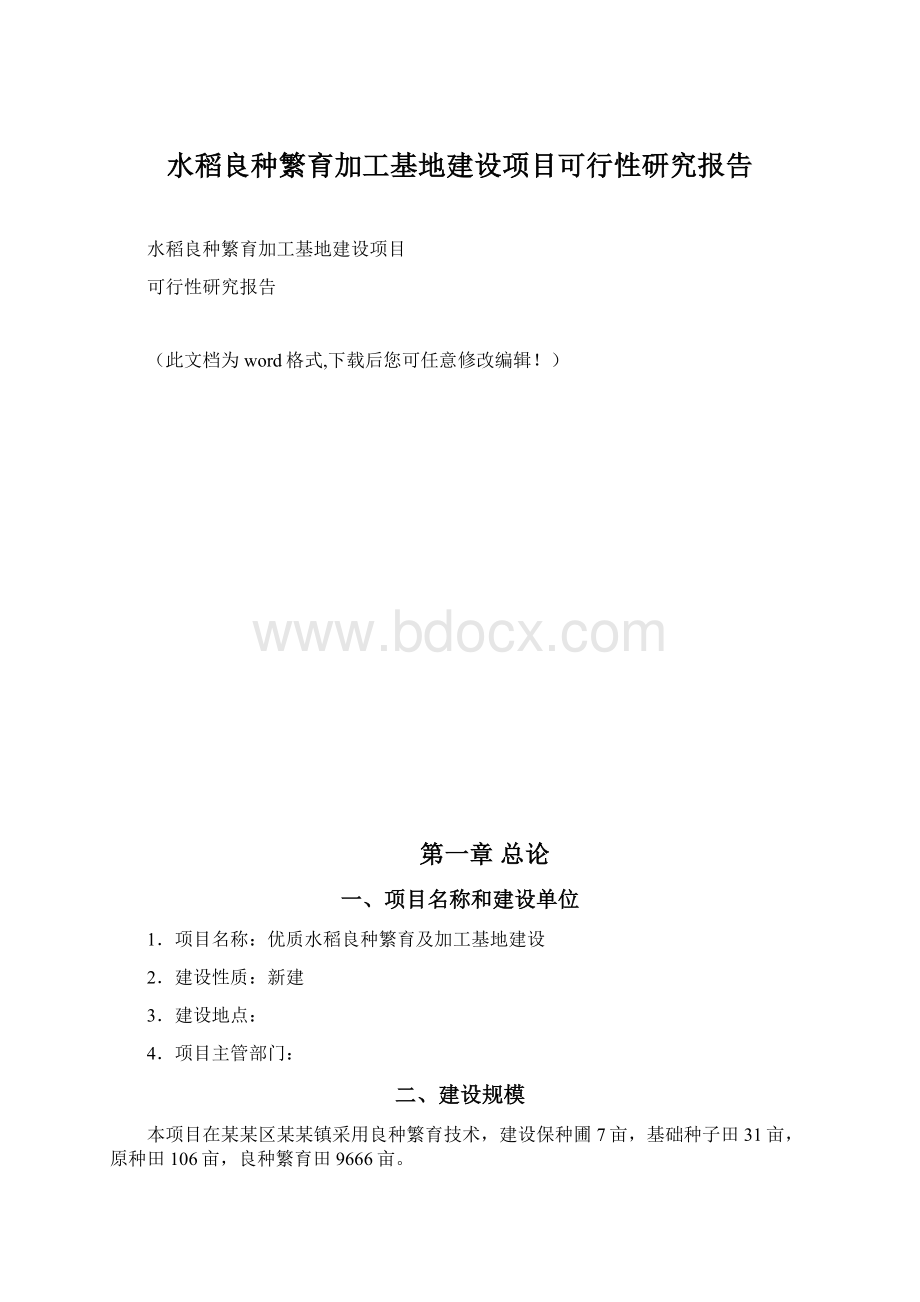 水稻良种繁育加工基地建设项目可行性研究报告Word格式.docx