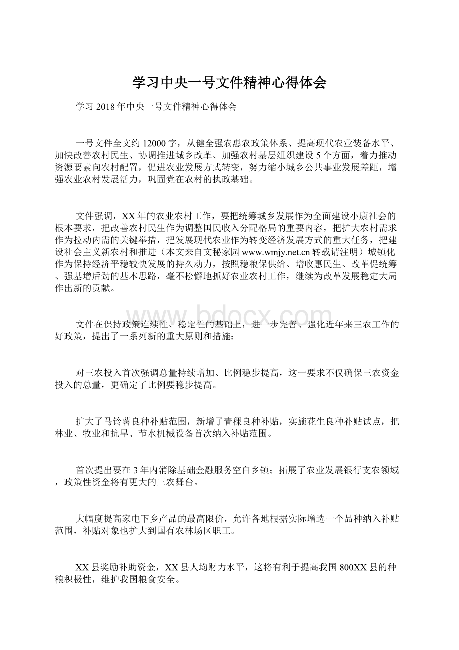 学习中央一号文件精神心得体会.docx