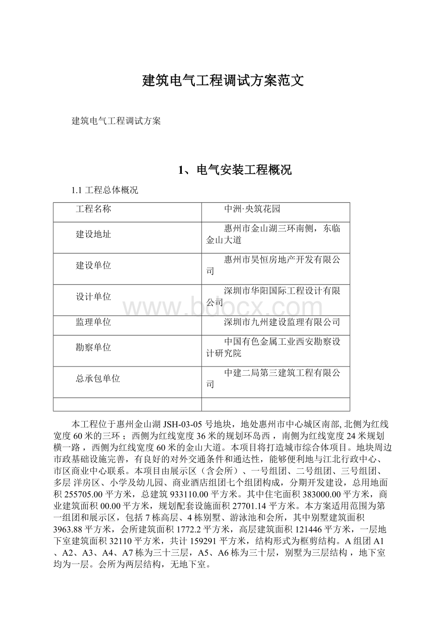 建筑电气工程调试方案范文.docx