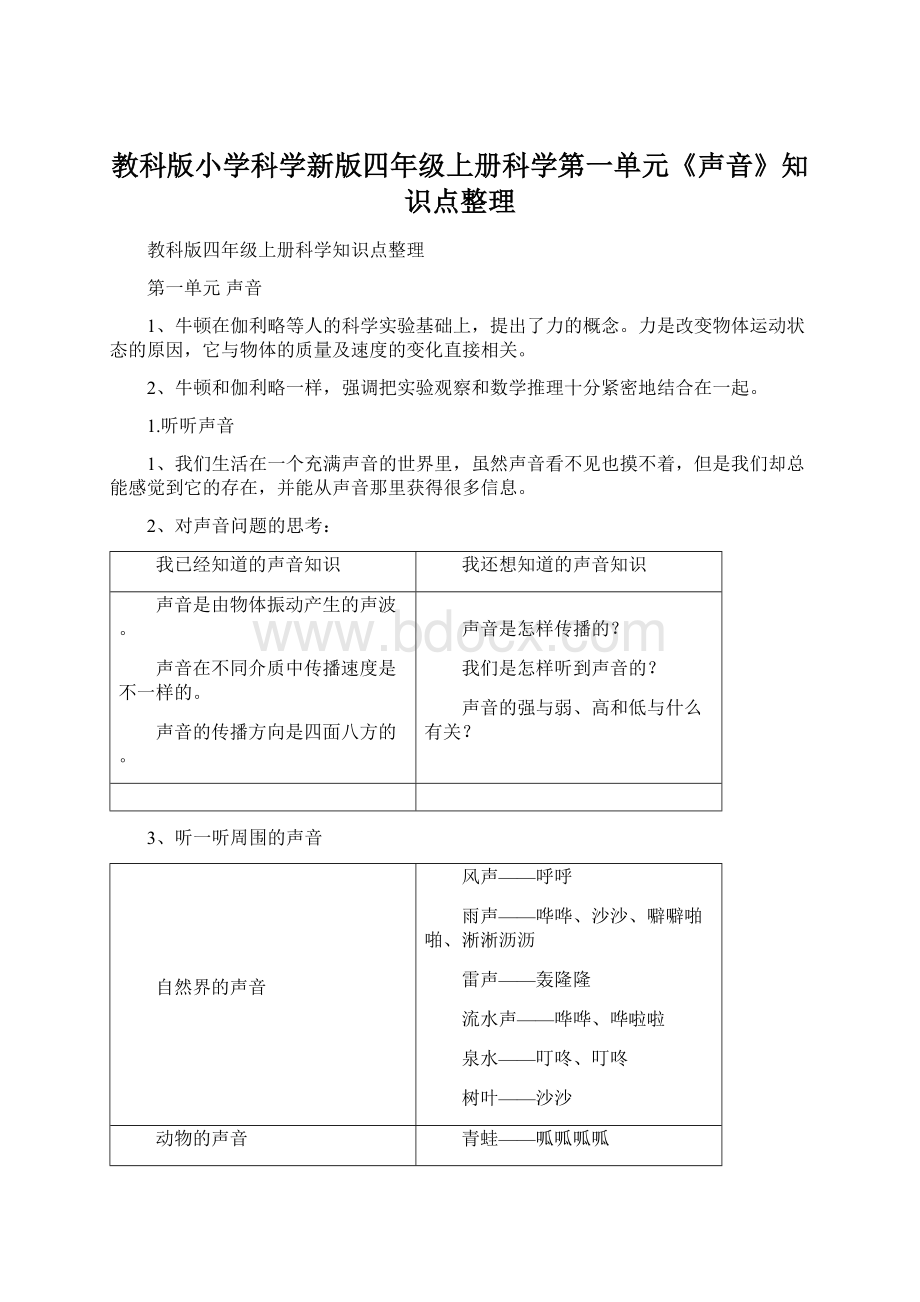 教科版小学科学新版四年级上册科学第一单元《声音》知识点整理Word格式文档下载.docx_第1页