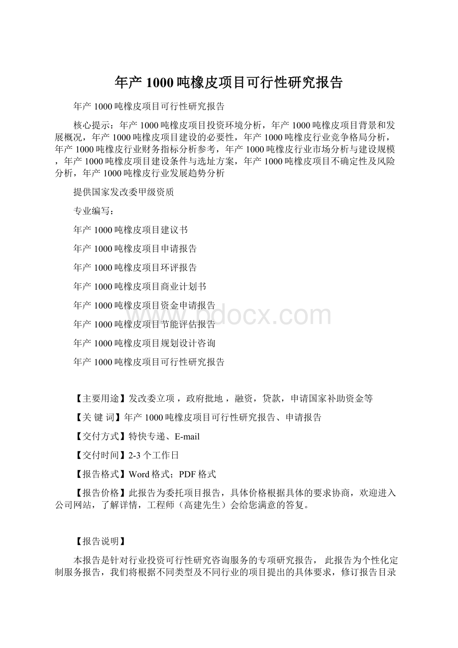 年产1000吨橡皮项目可行性研究报告.docx