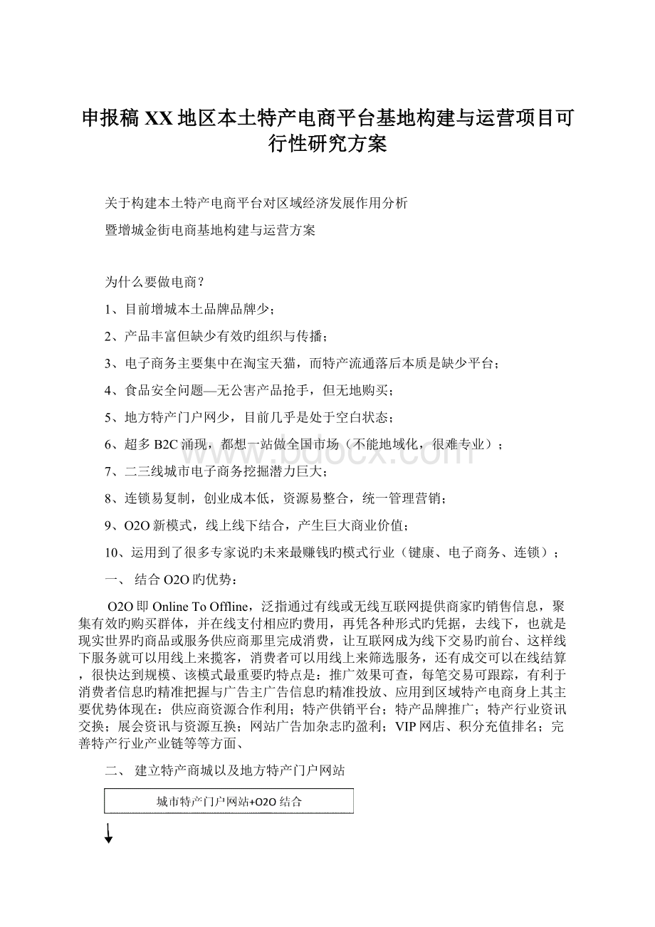 申报稿XX地区本土特产电商平台基地构建与运营项目可行性研究方案Word格式文档下载.docx_第1页