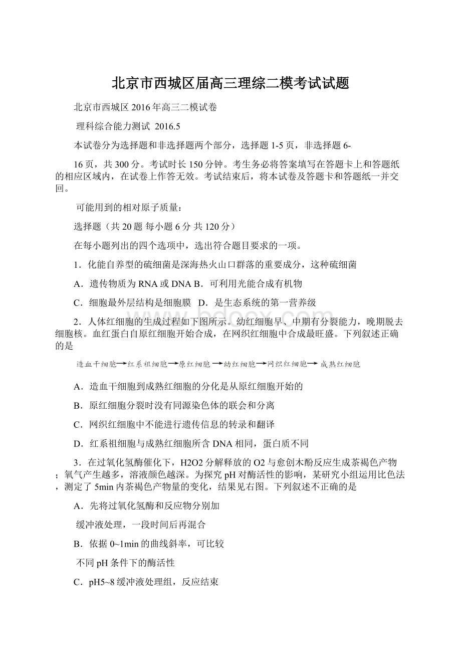 北京市西城区届高三理综二模考试试题.docx_第1页