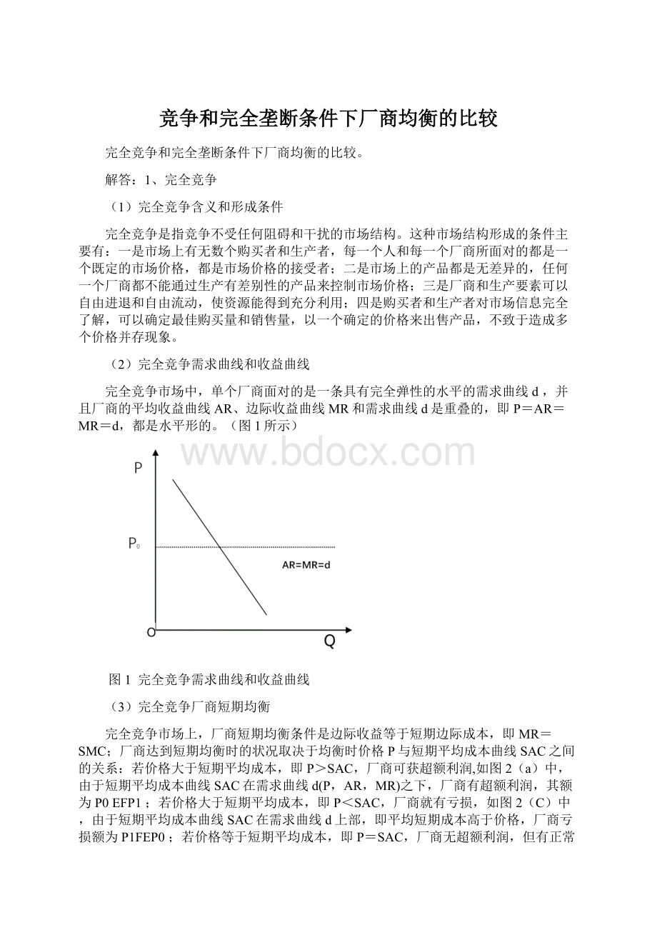 竞争和完全垄断条件下厂商均衡的比较Word文档格式.docx