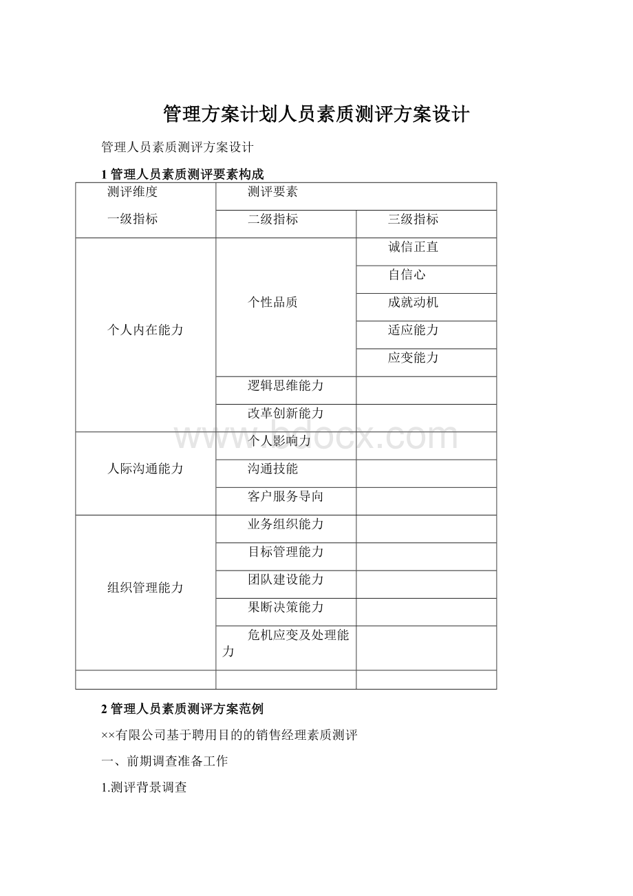 管理方案计划人员素质测评方案设计Word格式.docx_第1页