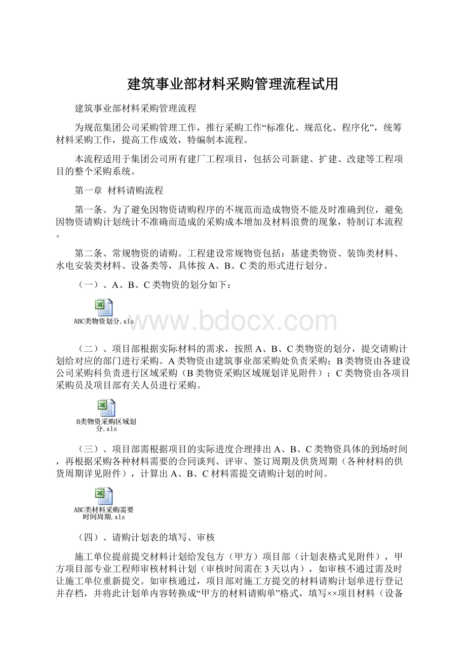 建筑事业部材料采购管理流程试用Word文档格式.docx