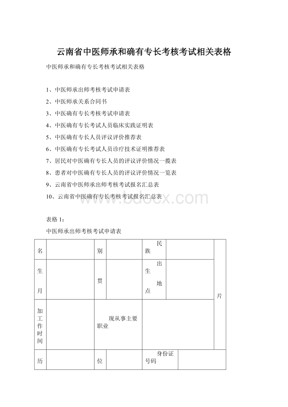 云南省中医师承和确有专长考核考试相关表格.docx_第1页