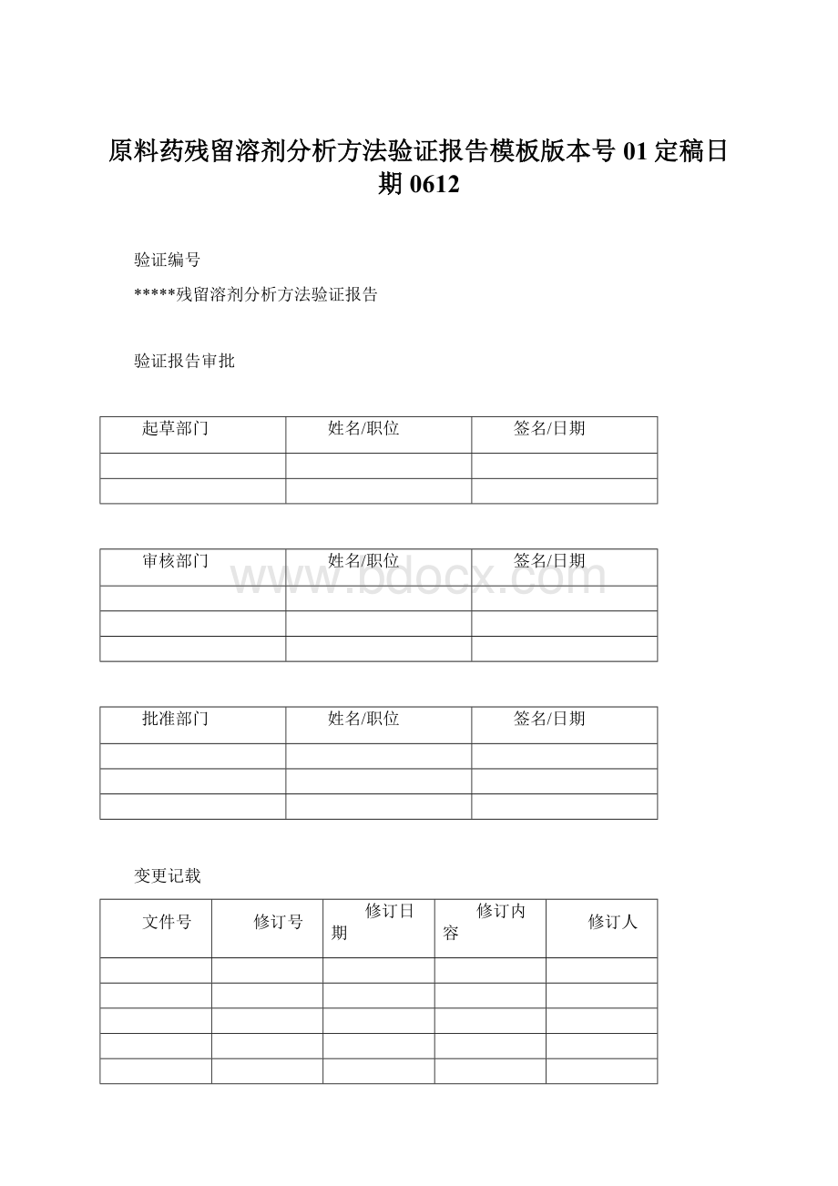 原料药残留溶剂分析方法验证报告模板版本号01定稿日期0612.docx_第1页