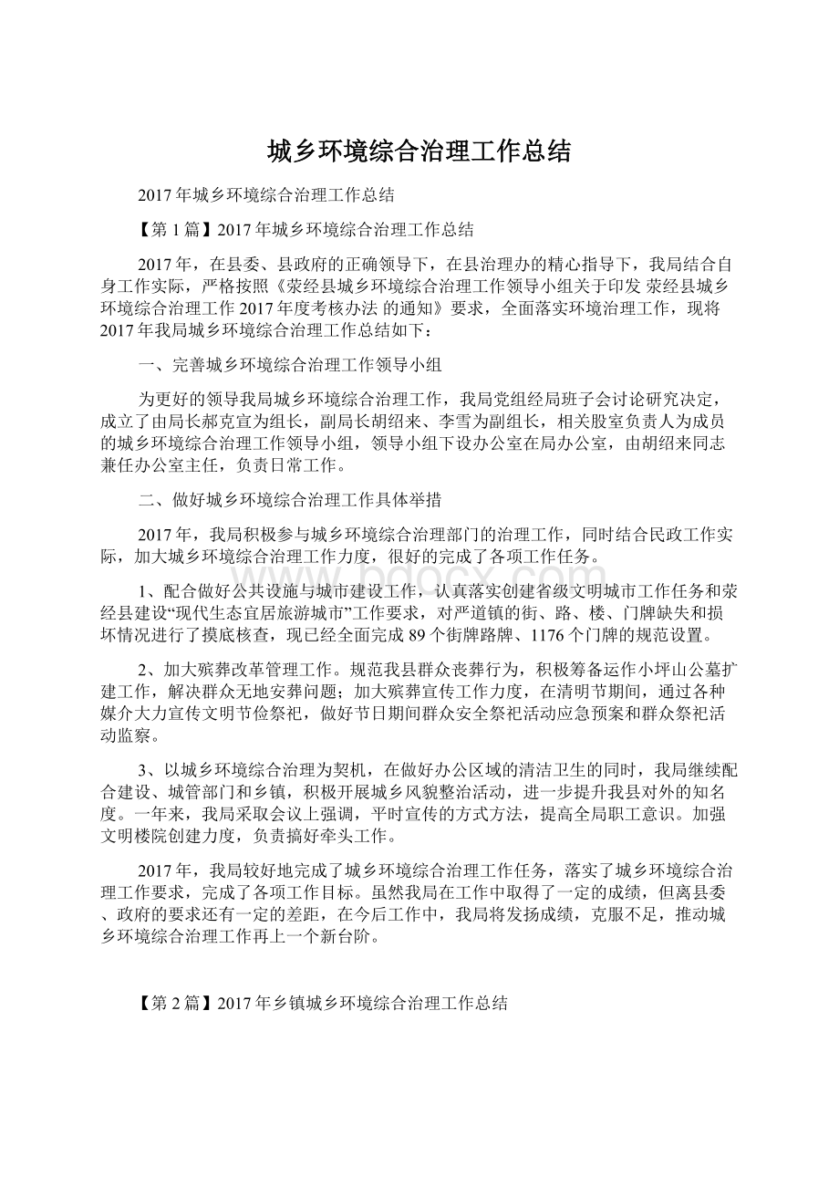 城乡环境综合治理工作总结Word格式文档下载.docx_第1页