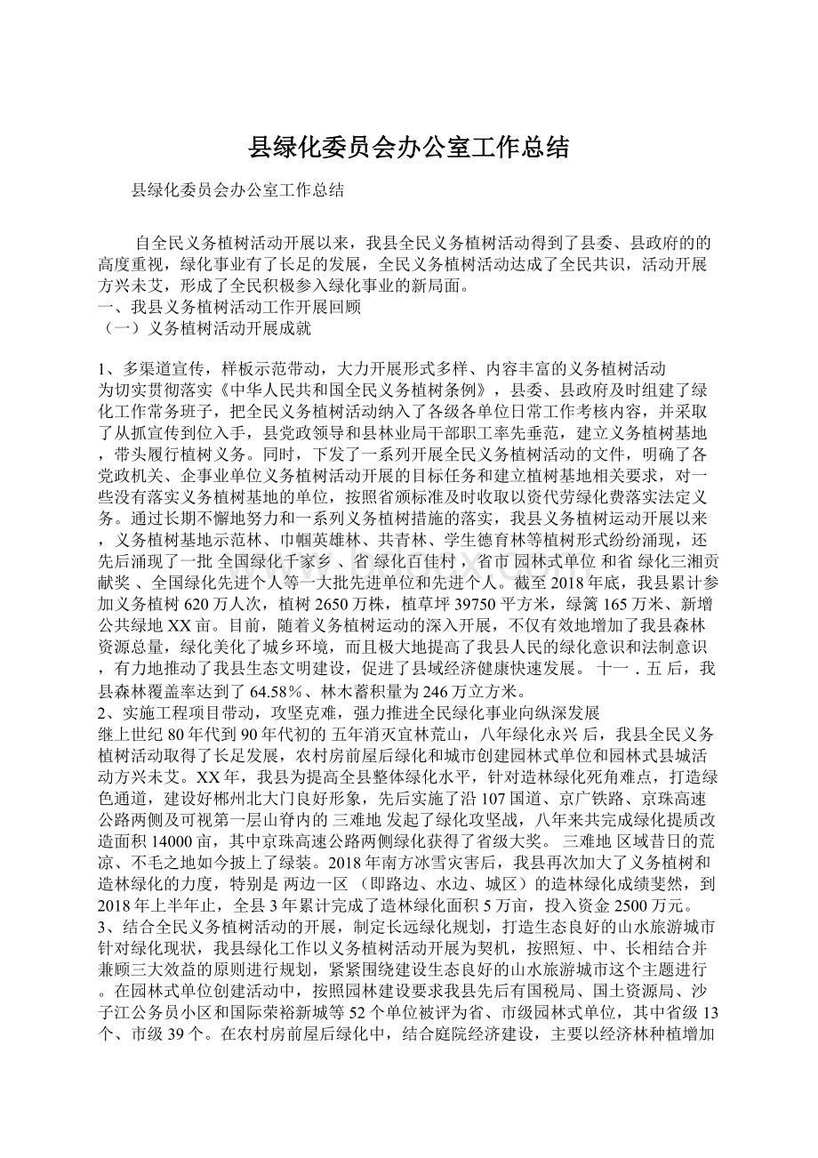 县绿化委员会办公室工作总结Word文档格式.docx_第1页