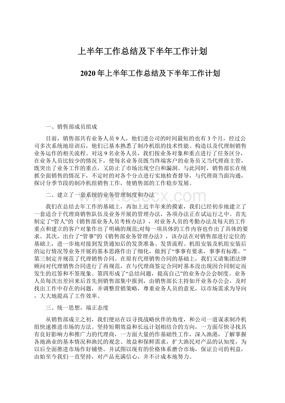 上半年工作总结及下半年工作计划Word格式.docx_第1页