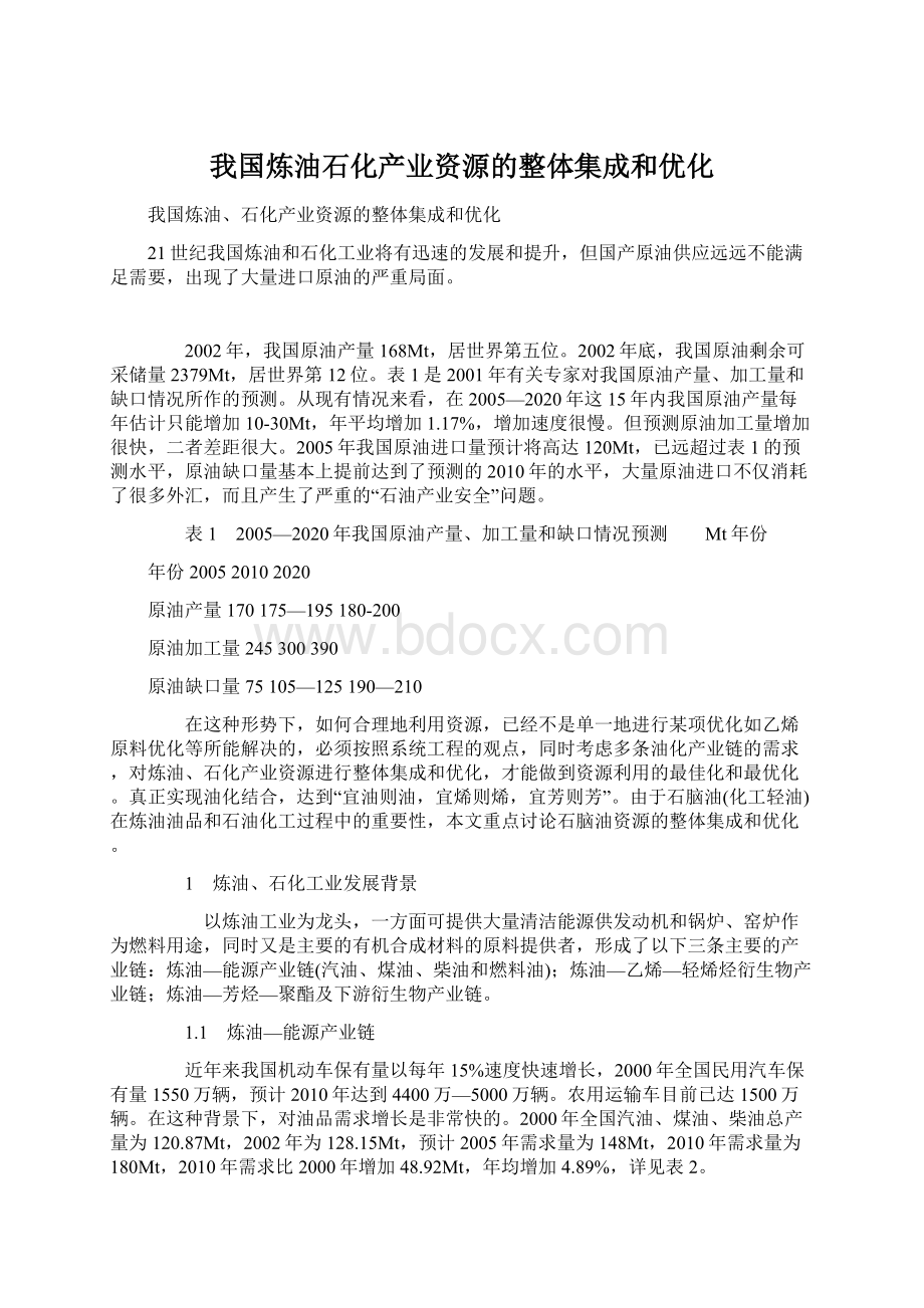 我国炼油石化产业资源的整体集成和优化.docx