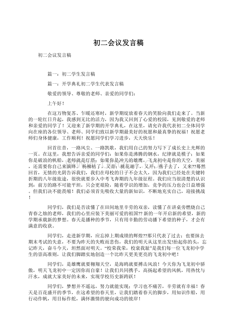 初二会议发言稿Word下载.docx