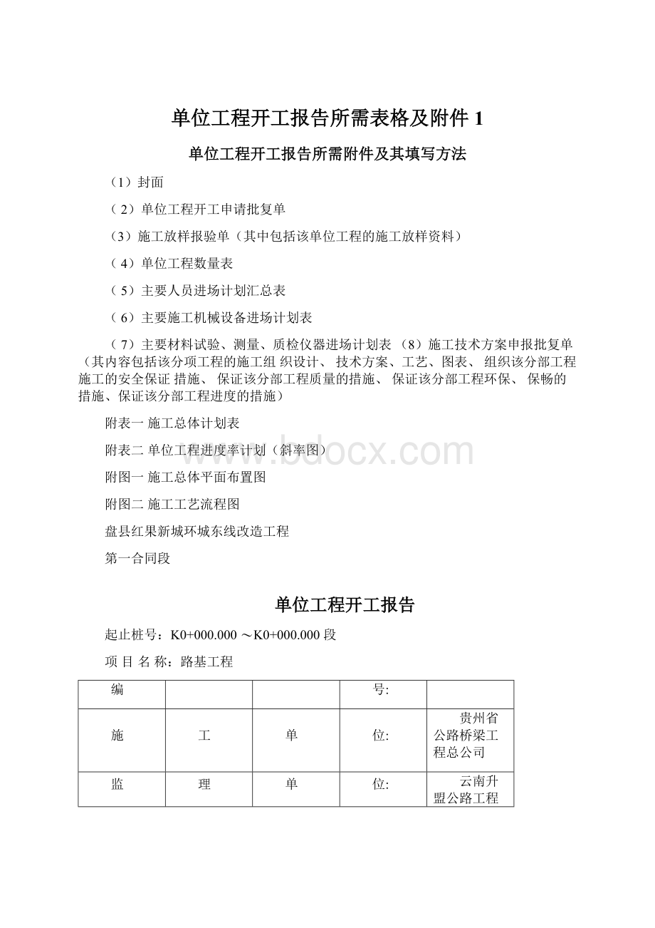 单位工程开工报告所需表格及附件1.docx