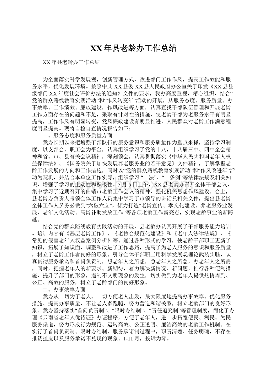 XX年县老龄办工作总结Word格式文档下载.docx