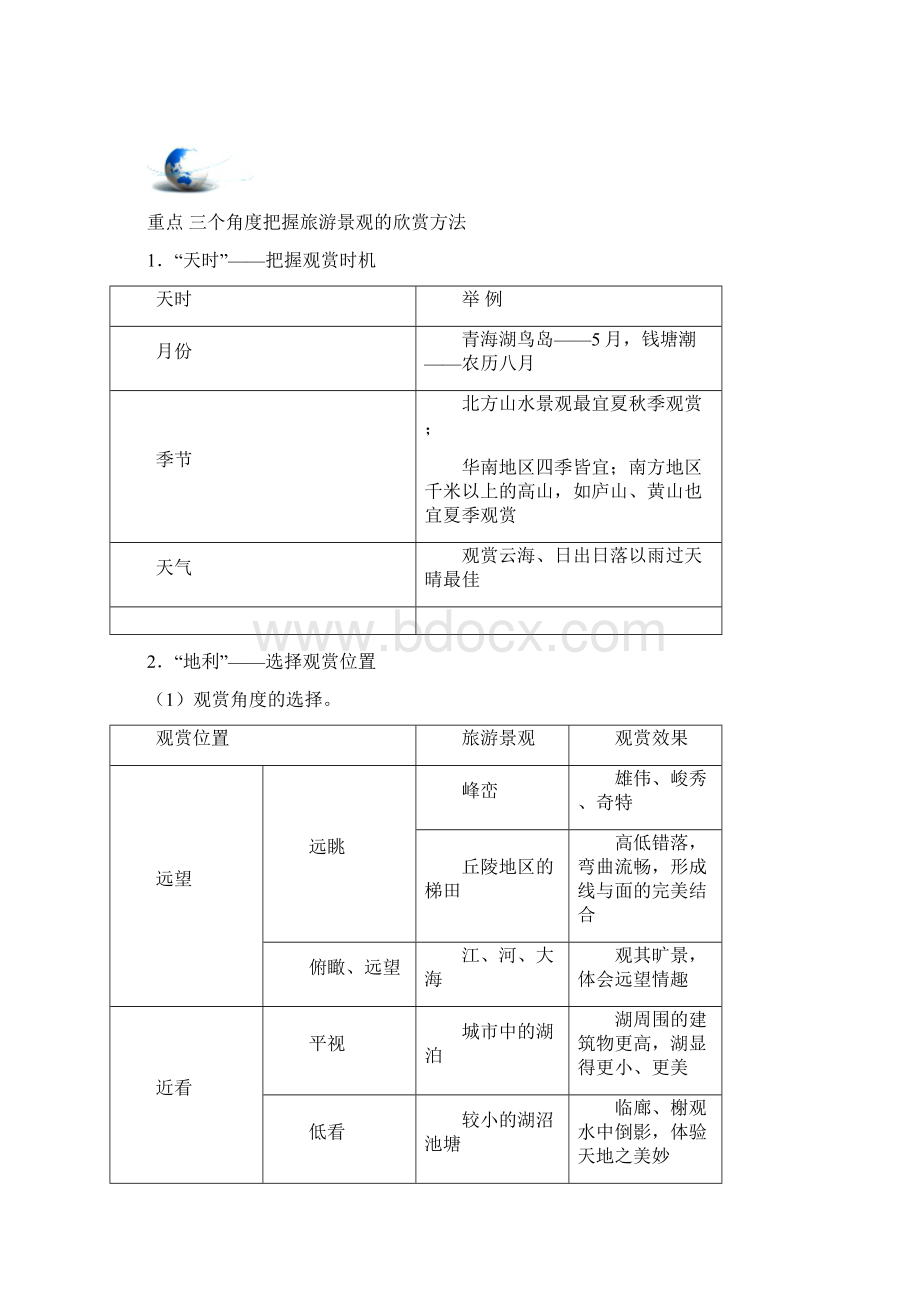 学年高中地理第03章旅游景观的欣赏专题32旅游景观欣赏的方法试题新人教版选修3文档格式.docx_第3页