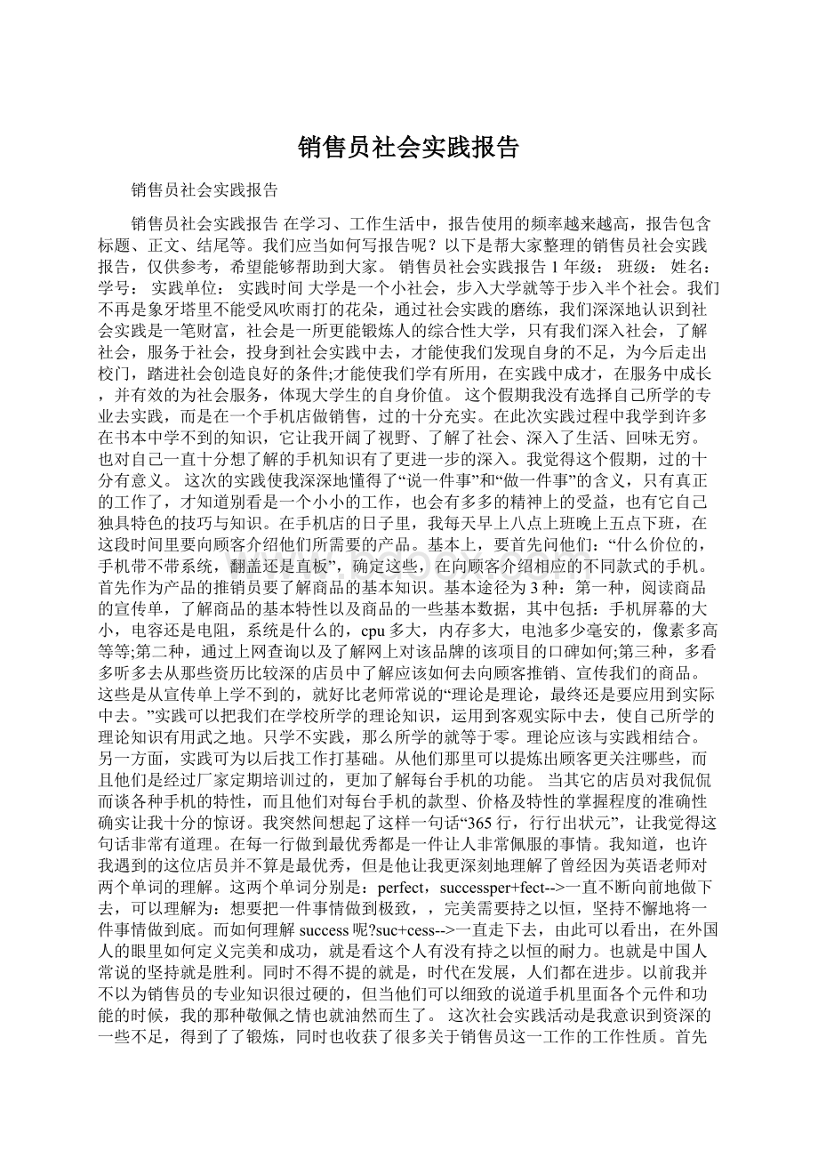 销售员社会实践报告文档格式.docx