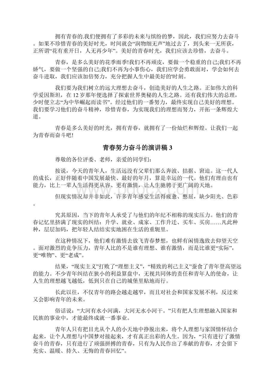 青春努力奋斗的演讲稿多篇Word格式文档下载.docx_第2页