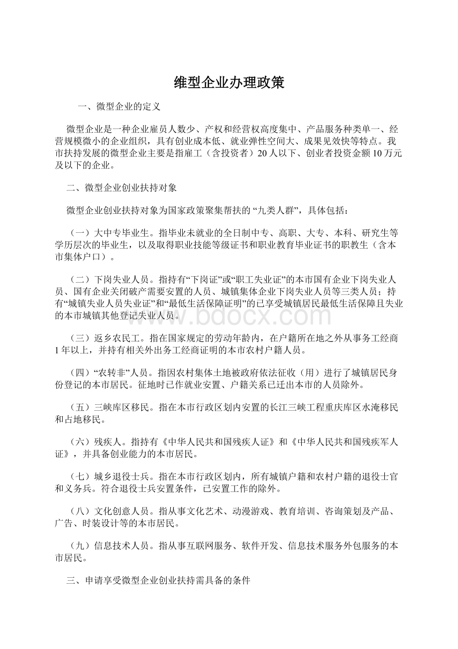 维型企业办理政策Word文件下载.docx